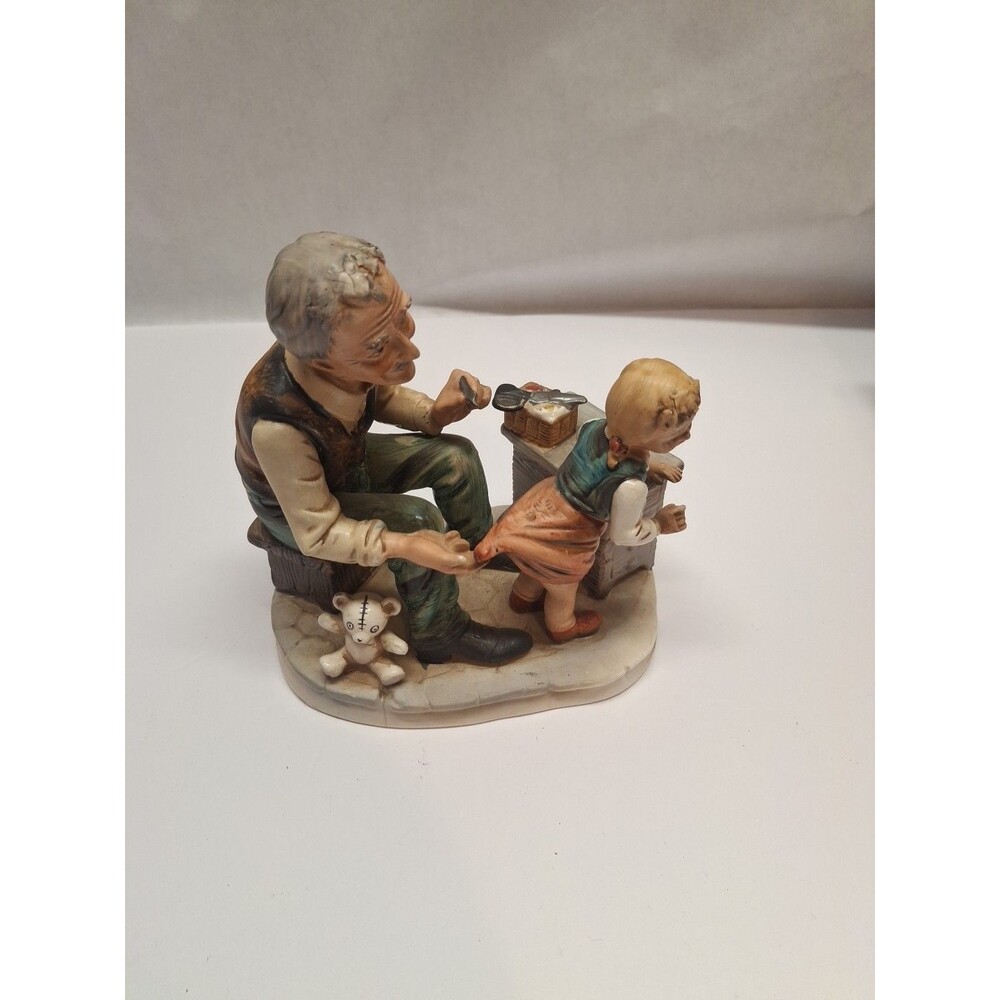 Vintage Norleans Japan Figurine Of Grandfather And Granddaughter Spending Time